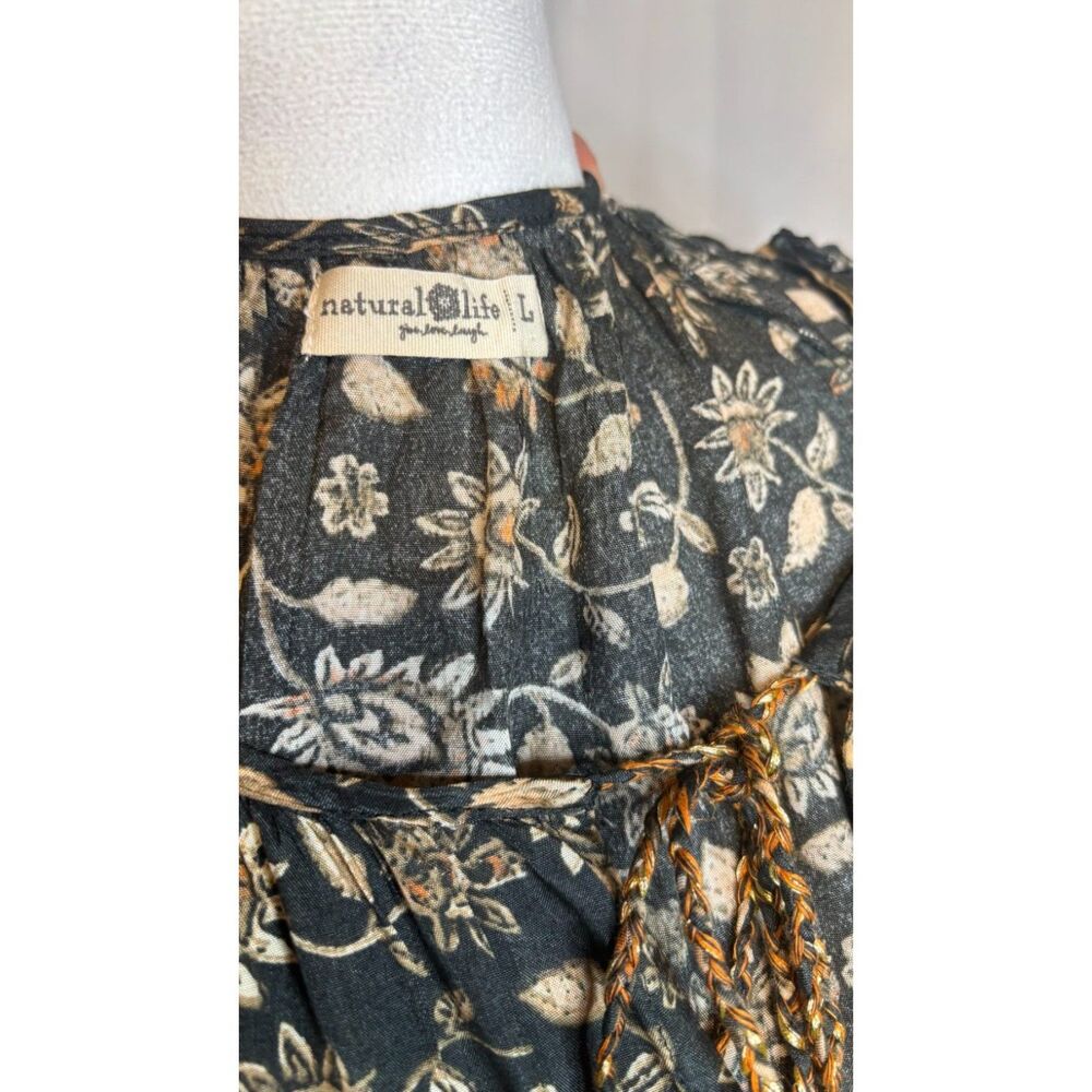 Natural Life Boho Floral Paisley Maxi Dress L Long Sleeve Tassel Tie Flowy - Picture 7 of 7